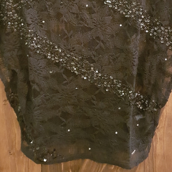 Guess Black sequin and lace semi sheer top - Picture 3 of 6